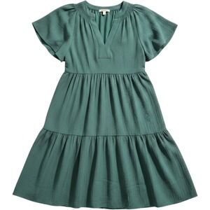 Calvin Klein Womens Green Dress V-Neck Short Sleeve Pockets Relaxed Fit Size 16